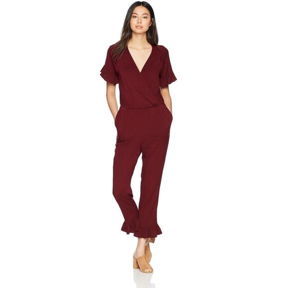 Michael Stars Womens Jumpsuit Size XS Maroon Ruffled Rialto Short sleeve NWT - Picture 1 of 8